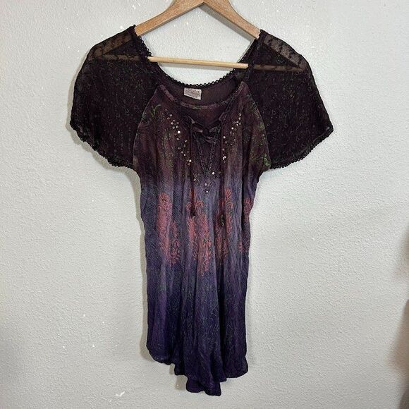 Advance Apparel Tunic Top OS Fairy Renaissance Boho Festival Mesh Lace - Picture 2 of 6